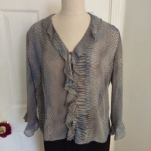 Creative Design Works L blue/gray snake skin print sheer blouse